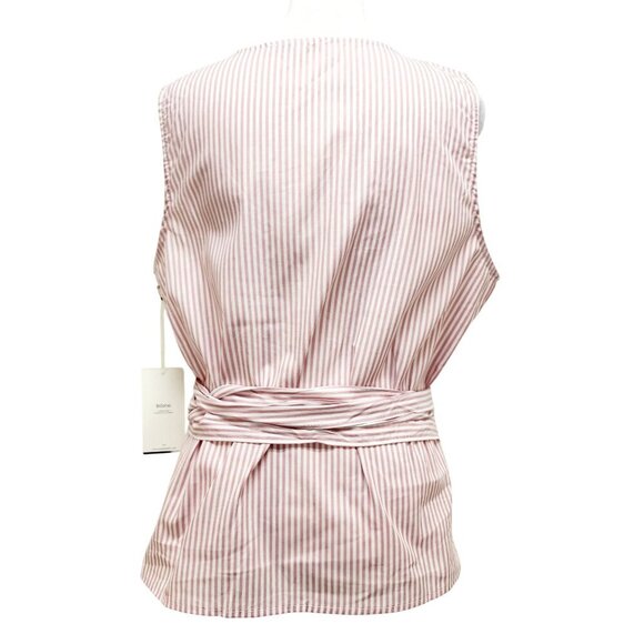 Striped V-Neck Wrap Sleeveless Blouse Tie Waist By Blåshe Size Large Pink - Picture 2 of 11